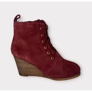 Diba Blake Womens Burgundy Red Suede Wedge Ankle Booties Size 10